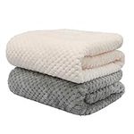 SLSON 2 Pack Pet Blankets for Puppies, Washable Dog Blankets for Small Dogs Pet Throw Blanke for Bed Covers, Couch, Sofa, Crate, Warm Soft Cat Blankets for Indoor Cats, 70x100cm, Grey and White