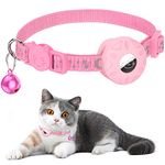 Airtag Cat Collar, Cat Collar with Airtag Holder and Bell, Cat Collar Airtag Breakaway in 3/8" Width, Cat Airtag Collar, Cat GPS Tracker Collar Waterproof with Apple Airtag for Cat Puppy (Pink)