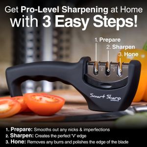 Lantana Smart Sharp 3-Stage Knife Sharpener – Ceramic, Diamond, Tungsten, Black/Chrome