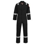 Portwest FR50 Men's Hi Vis FR Coveralls - Reflective Flame Resistant Anti-Static Arc Proof Safety Workwear Overalls Black, Large