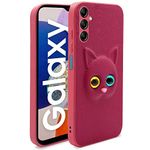 Pikkme Samsung Galaxy A14 4G / A14 5G Back Cover for Girls | Cute Cat Leather Finish | Soft TPU | Case for Samsung Galaxy A14 4G / A14 5G (Pink)