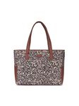 ZOUK FloMotif Floral Printed Jute Handcrafted Vegan Leather Black Mother's Bag| Diaper Tote Bag