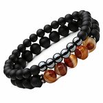 AmDxD Schmuck Set of 2 Agate Bracelets for Him and Her, Real Natural Stones Chakra Bracelet 6 mm, Great Gift Idea – 19 cm, 19CMx6MM, Agate