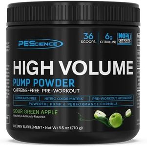 PEScience High Volume Stim-Free Pre Workout, Nitric Oxide Booster with L Citrulline & L Arginine Nitrate, Non-Stim Preworkout for Men and Women, 36 Scoops, Sour Green Apple