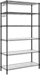 SONGMICS 6-Tier Storage Shelves, Wire Shelving Unit, Kitchen Metal Shelves, Storage Rack with Adjustable Shelves, Shelf Liners, 8 Hooks, for Garage, 13.8 x 35.4 x 69.7 Inches, Black ULGR096B01