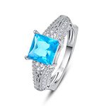 Psiroy 925 Sterling Silver Princess Cut Simulated Blue Topaz Engagement Ring for Women Size 6