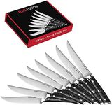 Master Maison 8-Piece 5" Ultra Premium Steak Knife Set | 8 German Non-Serrated Stainless Steel Kitchen Steak Knives + Storage Gift Box | Anti-Fatigue Ergonomic Full-Tang Triple-Riveted Handle (Black)