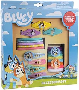 Luv Her Bluey Girls 20 Piece Accessory Set with 3 Barrettes, 4 Snap Hair Clips, 5 Elastics and 8 Terry Ponies- Ages 3+