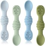 Qkie Silicone Baby Spoons, Baby Utensils for Infants Toddlers Self Feeding, Chew, First Stage Baby Led Weaning(BLW), Baby Feeding Essentials - Set of 4 Pack (Forest)