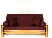 Royal Heritage Home 100% Cotton Full Size Futon Cover - Burgundy - Washable Zippered Sofa Furniture Bed Mattress Covers - Armless Couch Zipper Slipcover Protector/Encasement