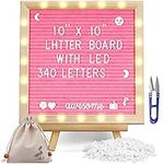 Pink Felt Letter Board with Lights, Built-in LED Lights -Message Board Adjustable Stand, 340 Letters and Christmas,- for Menus, Pregnancy Announcement, Weddings, Party Planning(10 * 10)