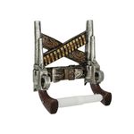 Wild West Gunslinger Double Pistol Holster Resin Toilet Paper Holder Western Cowboy Bathroom Decor - 8 Inches High Rugged Charm - Functional and Stylish