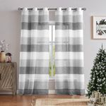 Central Park Gray Charcola Stripe Sheer Color Block Window Curtain Panel Linen Window Treatment for Bedroom Living Room Farmhouse 84 inches Long with Grommets, 2 Panel Rustic Drapes