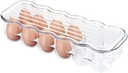 mDesign Stackable Plastic Covered Egg Tray Holder, Storage Container and Organizer for Refrigerator - Dozen-Section Carrier Bin with Lid and Handle - Holds 12 Eggs - Clear