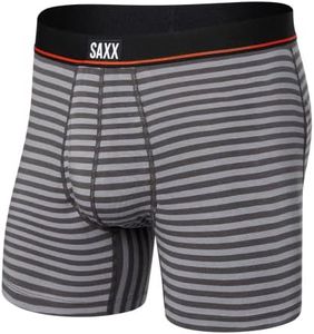 SAXX Underwear Co. Men's Non-Stop Stretch Cotton Boxer Brief Fly, Hiker Stripe- Grey, Small