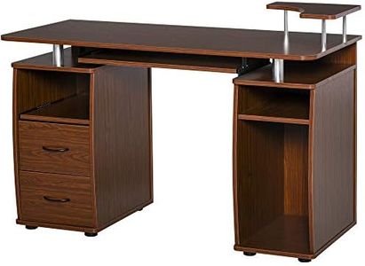 HOMCOM Mesa de Ordenador PC 120 cm Mesa Escritorio de Oficina con Múltiples Estantes 2 Cajones Bandeja de Teclado y Soportes para Monitor CPU 120x55x85 cm Marrón