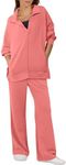 ANRABESS Women 2 Piece Outfits Lounge Sets Oversized Sweatshirt Wide Leg Pants 2024 Fall Casual Sweatsuits Travel Clothes Set Coral Small