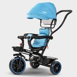 Baybee Maestro 2 in 1 Baby Tricycle for Kids, Smart Kids Tricycle with Parental Push Handle, Cushion seat, Canopy & Safety Guardrail | Kids Cycle Trikes | Baby Cycle for Kids 2 to 5 Years (Blue)