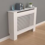 FATIVO High Radiator Cover Wood Cabinet: Internal Height 100cm Medium White Horizontal Slat Heater Covers Modern Tall Radiator Shelf Thicken MDF Wooden Hallway Home Office Furniture Decorative