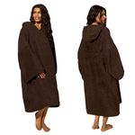 Brentfords Microfibre Poncho Towel Adult, Swimming Robe Towel Poncho Hooded Large Bath Swim Surf Beach Absorbent Quick Dry Changing Robe for Men Women, Brown