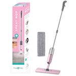 True & Tidy® SPRAY-250 Multi-Surface Spray Mop with Refillable Water Bottle for Floor Cleaning, Works on Wood, Tile, Marble etc, Use Any Cleaning Solution, Machine Washable Microfiber Mop Pads, Pink