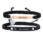 PJ JEWELLERY Him and Her Magnetic Couple Bracelets | His Crazy Weirdo Engraved Love Quote Mutual Attraction Nameplate Braided ID Set, for Lover Best Friends (P-CB-065BR01-COUPLE-4-uk)