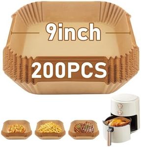 200 Pcs Air Fryer Liners – 9 in Square Non-Stick Air Fryer Disposable Paper liner, Unbleached Oil-proof Airfryer Liners, Natural Air Fryer Parchment Paper Liners for Fryers Frying Pan Microwave Oven