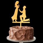 Party Decorz Couple Cake Topper | Proposing Couple Cake Topper | 5 Inch Golden Color Acrylic Wedding Cake Topper