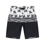 Men's Spandex Hawaiian Beach Board Shorts with Zipped Pocket in Honu Turtles in Black 30