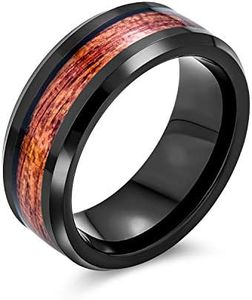 Bling Jewelry Bague De Mariage En Titane Noir Avec Incrustation De Bois De Koa Pour Hommes Et Pour Femmes, Taille Confort 8Mm