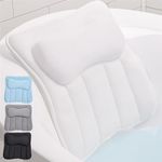 GORILLA GRIP Bath Pillow for Tub, 6 Strong Suction Cups, 4D Mesh FlexComfort Headrest for Neck, Head and Back Support, Luxury Machine Washable Pillows, Bathtub Accessories, Spa Gifts for Mothers White