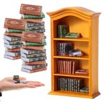 1:12 Scale 30PCS Yellow Miniature Dollhouse Books and Mini Bookshelf Wood Furniture, Wooden Accessories Storage Decoration 4 Floors Bookcase Model Durable Moisture-Proof for Children Birthday Gifts