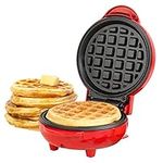 Giles & Posner EK4214G Waffle Maker - Mini Non-Stick Waffle Iron, Compact, 550W, 2 Minute Preheat, Belgian American Round Waffles, 11.5cm Plates, Easy Clean, One Portion, Sweet Or Savoury Treats, Red