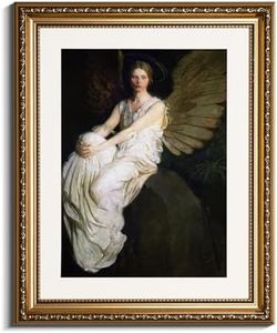 VIYYIEA Gold Framed Wall Art Canvas Print Home Decor Stevenson Angel Wall Prints Vintage America Country Memorial Classical Oil Painting Decorative for Living Room Bedroom Office Wall Decor 13x16in