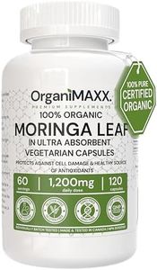 1200mg Organic Moringa Capsules 120 Count High Potency OrganiMAXX Moringa Leaf Capsules. Supports Gut Health, Liver Detox, Hormone Balance & Antioxidant Health. Non-GMO Premium Organic Encapsulated Moringa Powder, Vegan friendly, Free of Gluten, Soy & Dairy.
