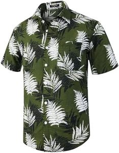 Enlision Hombre Hawaiana Camisa Playa Tropicale Camisas Florales Casual Algodón Button Down Verde S