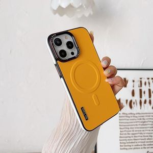 Anti Drop Magnetic Suction Case Cover for iPhone 16 15 14 13 12 Pro Max, Shockproof Slim Leather Full Coverage Protective Cover (16pro max,Yellow)