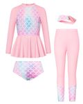 GRACE KARIN Swimsuits for Girls Size 10-12 Long Sleeve Mermaid Bathing Suit Rash Guard Set