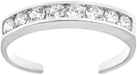 10k White Gold Eternity Band Cubic Zirconia Toe Ring Channel Set Adjustable Body Jewelry