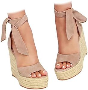 Fashare Womens Open Toe Tie Lace Up Espadrille Platform Wedges Sandals Ankle Strap Slingback Dress Shoes