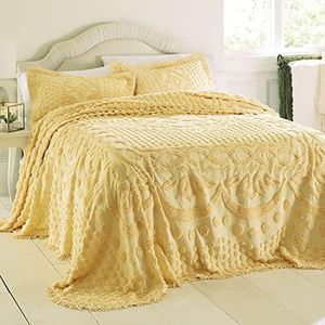 BrylaneHome Bedding Lightweight All Season Georgia Chenille Bedspread Ultra-Soft 100% Cotton with Medallion Pattern - Queen, Sunshine Yellow