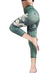 FLYILY Women's Capris Sports Leggings Running Tights High Waist Bandage Stretch Fitness Yoga Pants (Green, XL)