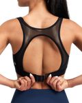 QUEENIEKE High Impact Sports Bras for Women Adjustable Mesh Racerback Longline Bra Medium Support Workout Yoga Bra (Black, S)