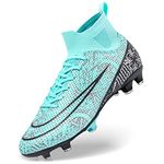 DimaiGlobal Football Boots Men's High-Top Spikes Outdoor Astro Turf Trainers Boys Cleats Professional Competition Athletics Sneakers Teenager Breathable Soccer Shoes Unisex 7.5UK Turquoise