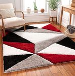 ASAD CARPETS Anti Skid Shag Rugs Soft & Smooth High Pile Luxury Shagg Furr Rugs for Home Size 6x8 Feet Color Red White Black & Silver