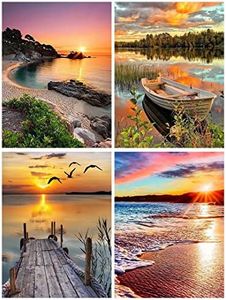 LWZAYS 4 Pack Cross Stitch Kits-Stamped Cross Stitch Kits for Adults Landscape Counted DIY Embroidery Needlepoint Kits Home Decor 12x16inch