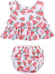 ALVABABY Toddler Baby Girl Swimsuit,Infant Bathing Sleeveless Tankini Swimwear,Baby Reusable Swim Diaper with Matching Top Watermelon 0-2T SWT06-AU