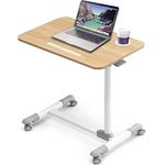 ETHU Overbed Table with Wheels, Rolling Tray Table, Hospital Bed Table, Adjustable Overbed Bedside Rolling Laptop Table（White）