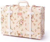COTRUNKAGE Large 20" Carry On Suitcase Cute Pu Overnight Vintage Trunk Luggage Bag for Women with Combination Locks, Beige Floral