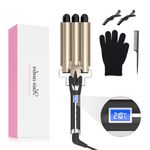 3 Barrel Curling Iron 22MM for Small Waves, AIMERVO Crimper with LCD Display 14 Heat Settings 80-210°C, Negative Ion Technology Ceramic Tourmaline Wands, 30S Heat-Up, Waver Long, Medium&Short Hair